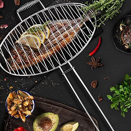 JAHH 1PC Stainless Steel Barbecue BBQ Grill Basket Double Fish Grilling Basket for Outdoor Cooking