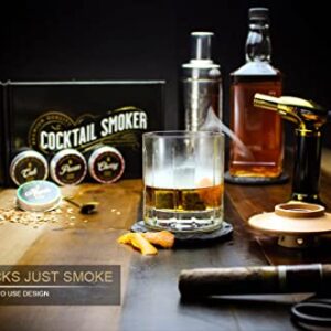 Cocktail Smoker Kit | Old Fashioned, Whiskey, Bourbon Cocktail Smoker Kit with Torch, Ice Stones, and Four Flavors of Wood Chips | Gift for Birthdays/Father's Day/Christmas. (No Butane)