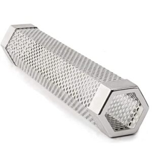 sakiy smoke tube for pellet smoker 12 inches hexagon portable bbq works as a cold/hot smoking fits in all sorts of grill - stainless steel tube, nonstop 5 hrs. billowing