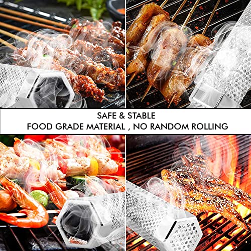 SAKIY Smoke Tube for Pellet smoker 12 inches Hexagon Portable BBQ works as a Cold/Hot Smoking fits in all sorts of grill - Stainless Steel Tube, Nonstop 5 hrs. Billowing