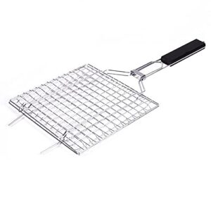 jahh fish grilling basket, folding portable stainless steel bbq grill basket for fish vegetables shrimp with removable handle