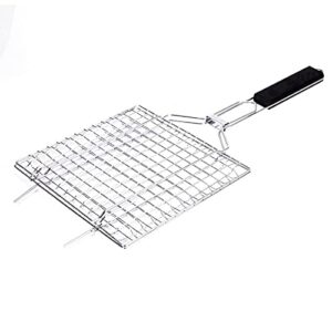 JAHH Fish Grilling Basket, Folding Portable Stainless Steel BBQ Grill Basket for Fish Vegetables Shrimp with Removable Handle