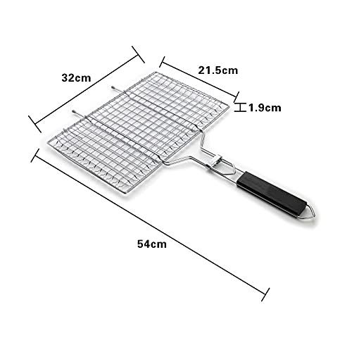 JAHH Fish Grilling Basket, Folding Portable Stainless Steel BBQ Grill Basket for Fish Vegetables Shrimp with Removable Handle