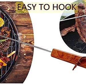 LQLMCOS Food Flipper Turner Hooks Stainless Steel BBQ Meat Hooks Cooking Barbecue Turners Hooks Grill Accessories with Wooden Handle for Grilling & Smoking (Style A-One Pack)