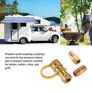 DRELD 3/8 Inch Natural Gas Quick Connect Fittings, LP Gas Propane Hose Quick Disconnect Kit, 3/8” Male Pipe NPT Thread x 3/8” Female Pipe Thread Natural and Propane Gas Hose Plug Solid Brass