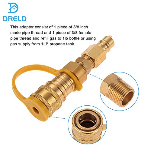 DRELD 3/8 Inch Natural Gas Quick Connect Fittings, LP Gas Propane Hose Quick Disconnect Kit, 3/8” Male Pipe NPT Thread x 3/8” Female Pipe Thread Natural and Propane Gas Hose Plug Solid Brass