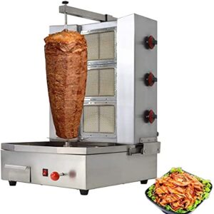 NJTFHU Shawarma Machine with 3 Burners Roaster Kitchen Kebab Grill Propane Gyro Machine Automatic Rotation for Restaurant Kitchen Garden