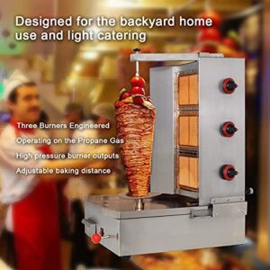 NJTFHU Shawarma Machine with 3 Burners Roaster Kitchen Kebab Grill Propane Gyro Machine Automatic Rotation for Restaurant Kitchen Garden