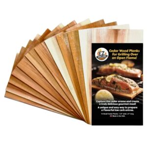 east coast cedar small planks for grilling salmon made from 100% natural maine white cedar -12 pack - adds a delicious smokey flavor - 6" x 3.8" inches