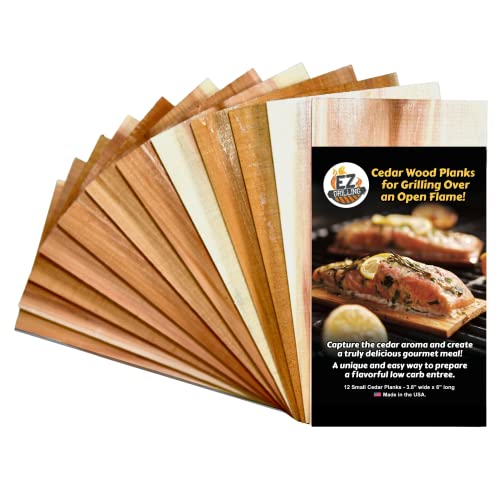 East Coast Cedar Small Planks for Grilling Salmon Made from 100% Natural Maine White Cedar -12 Pack - Adds a Delicious Smokey Flavor - 6" X 3.8" Inches