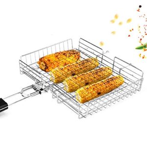jahh non-stick rectangle grilling basket folding bbq grill vegetable basket set black wood handle bbq meat barbecue accessories tool