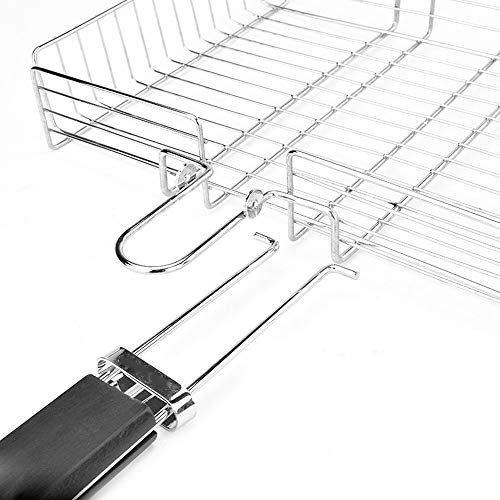 JAHH Non-Stick Rectangle Grilling Basket Folding BBQ Grill Vegetable Basket Set Black Wood Handle BBQ Meat Barbecue Accessories Tool