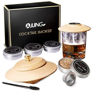 ajijing cocktail smoker kit with 4 flavour wood chips-old fashioned smoker kit for drinks, whiskey, bourbon, drink smoker infuser kit, best gift for husband, father, and whiskey lovers