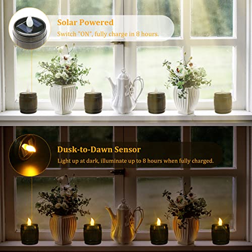 PChero Solar Candles Outdoor Waterproof, 6 Packs Reusable Flickering LED Votive Candles with Dusk to Dawn Sensor for Lantern Garden Patio Camping Party Home Decor Lighting