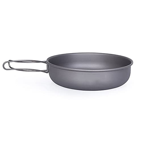 JAHH Titanium -Light Frying Pan with Folding Handle Outdoor Camping Skillet Griddle Tableware