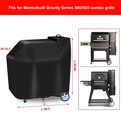 56inch Grill Cover for Masterbuilt 560 and 800 Digital Charcoal Smoker Grill, 1680D Waterproof Griddle Cover for Masterbuilt MB20080220 Gravity Series Grills, Black