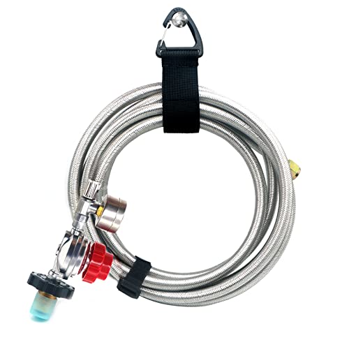 NQN 12 Foot 0-30 PSI High Pressure Adjustable Propane Regulator with Gauge 0~60PSI Gas Flow Indicator, Gas Cooker 3/8inch Female Flare Fitting, Stainless Steel Braided Hose and Gas Grill LP Regulator