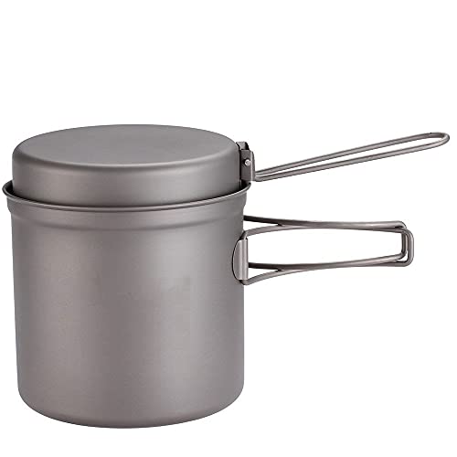 JAHH Titanium Pan Pot Outdoor Camping Hiking Cookware Backpacking Cooking Picnic Bowl Pot Pan Set with Folded Handle