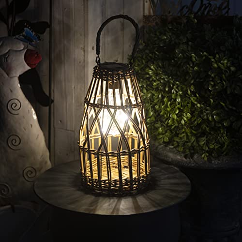 COLLECTIVE HOME - Outdoor Rattan Lantern, Solar Lantern with Handle, Summer Garden Decor, 15" Patio Waterproof Hanging Table Natural Lamp Lights, Wedding Home Decoration, Auto On/Off