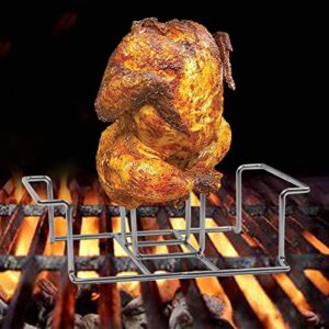 CA Mode Beer Can Chicken Roaster Rack Roasting Chicken Holder, Stainless Steel Turkey Roasting Stand Square Barbecue Cooking Vertical Rack Silicone Brush Accessories for Grill Oven BBQ