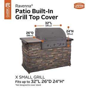 Classic Accessories Ravenna Water-Resistant 32 Inch Built-In BBQ Grill Top Cover, Taupe
