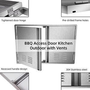 Marada Outdoor Kitchen Doors,304 Stainless Steel Access BBQ Doors with Vents All Brushed Stainless Steel Flush Mount Double Wall Door for BBQ Island & Grill,Outdoor Kitchen(24'" W x 24" H)