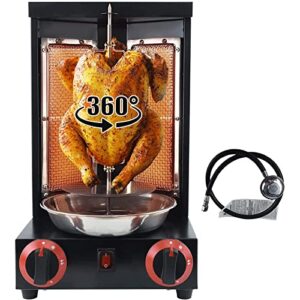 xgn shawarma machine gas doner kebab machine chicken gyro grill homemade vertical rotisserie with 2 burners 110v stainless steel for home, outdoor(black)