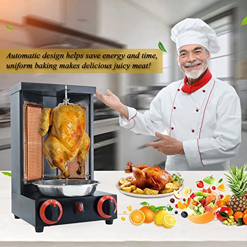 XGN Shawarma Machine Gas Doner Kebab Machine Chicken Gyro Grill Homemade Vertical Rotisserie with 2 Burners 110V Stainless Steel for Home, Outdoor(Black)