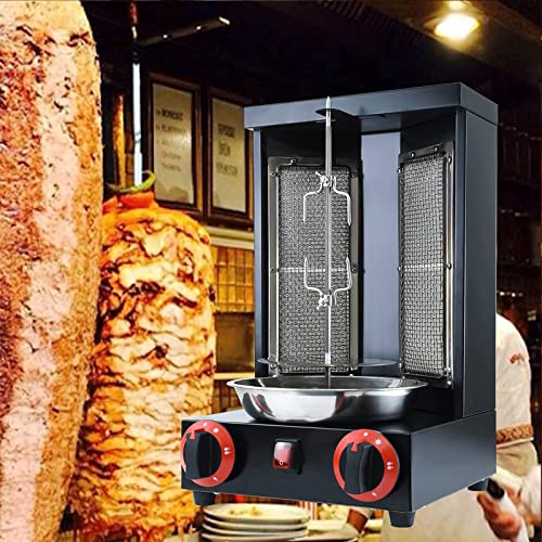 XGN Shawarma Machine Gas Doner Kebab Machine Chicken Gyro Grill Homemade Vertical Rotisserie with 2 Burners 110V Stainless Steel for Home, Outdoor(Black)