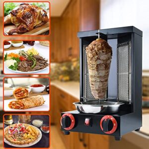 XGN Shawarma Machine Gas Doner Kebab Machine Chicken Gyro Grill Homemade Vertical Rotisserie with 2 Burners 110V Stainless Steel for Home, Outdoor(Black)