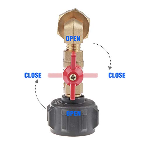 Timsec QCC1 Propane Refill Adapter for 1lb Throwaway Cylinder, Safe Filler Fitting for All Camping Grill 1lb Gas Bottle Tank with Shut Off On/Off Valve and PTFE Gas Line Pipe Thread Tape