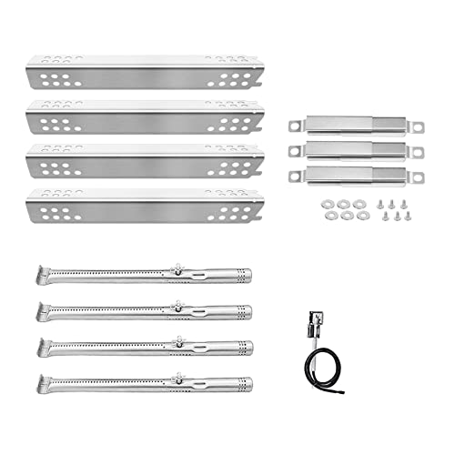 Rejekar Replacement Part for Charbroil Advantage Series 4 Burner 463240015, 463240115, 463343015, Repair Kit Stainless Grill Heat Tent Shield Plate, Pipe Burners, Adjust Carryover Tube & Ignitors