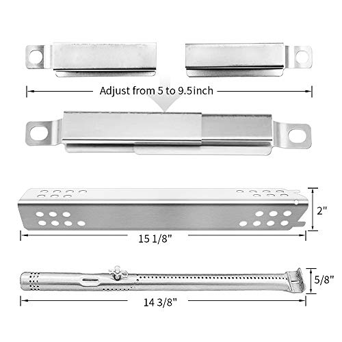 Rejekar Replacement Part for Charbroil Advantage Series 4 Burner 463240015, 463240115, 463343015, Repair Kit Stainless Grill Heat Tent Shield Plate, Pipe Burners, Adjust Carryover Tube & Ignitors