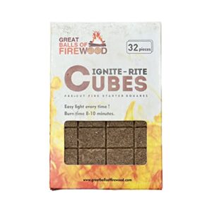 gbof ignite-rite cubes - pre-cut fire starter cubes - 1 box of 32 pieces