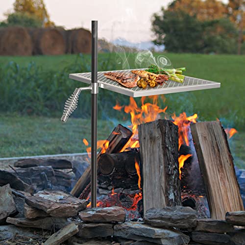 only fire Swivel Campfire Grill Adjustable Open Fire Grill Grate, Mesh Cooking Grate for Fire Pit Grilling, Outdoor Camping, Hiking