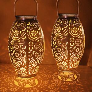 2 pack hanging solar lanterns outdoor lanterns waterproof decorative garden lights retro oval led lantern lights for table patio courtyard party pathway walkway