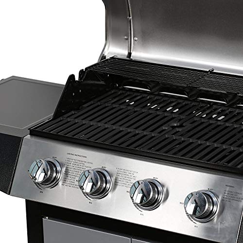 MASTER COOK Outdoor Propane Gas Grill, 4-Burner Gas Grill with Side Burner Liquid Propane Gas Grill BBQ Gas Grill, Stainless Steel Gas Grill, Silver Black