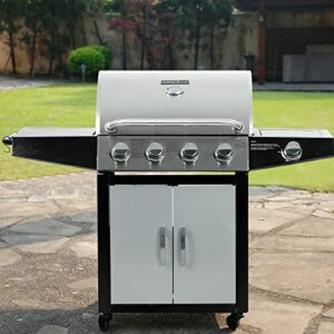 MASTER COOK Outdoor Propane Gas Grill, 4-Burner Gas Grill with Side Burner Liquid Propane Gas Grill BBQ Gas Grill, Stainless Steel Gas Grill, Silver Black