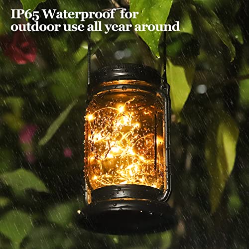 Solar Lanterns Outdoor Waterproof Hanging Mason Jar Solar Lights with 30 Led Lights,Retro Garden Solar Table Lights for Patio Yard Lawn and Christmas DIY Decorations (Solar Lantern 6 Pack)