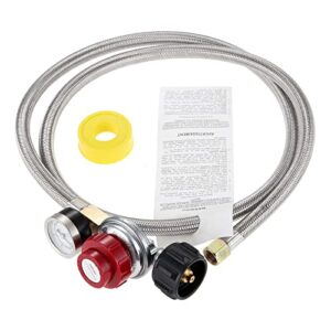 gohantee 5 foot 0-30 psi high pressure adjustable propane regulator with gauge hose & yellow gas line thread tape for burner and forge