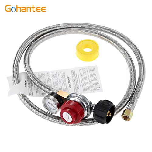 gohantee 5 Foot 0-30 PSI High Pressure Adjustable Propane Regulator with Gauge Hose & Yellow Gas Line Thread Tape for Burner and Forge