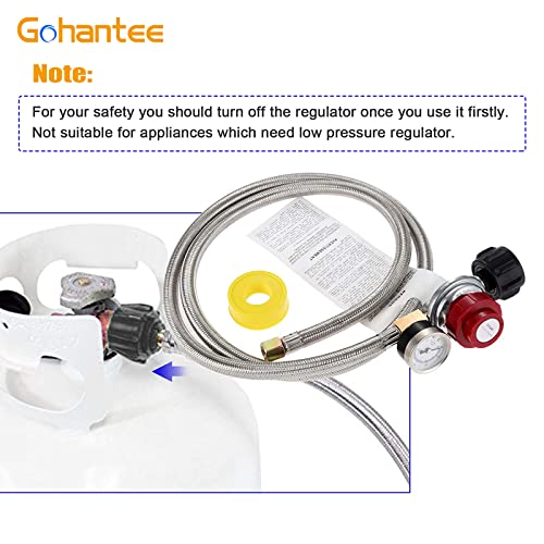 gohantee 5 Foot 0-30 PSI High Pressure Adjustable Propane Regulator with Gauge Hose & Yellow Gas Line Thread Tape for Burner and Forge