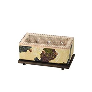 Japanese Tabletop BBQ Charcoal Grill Shichirin Konro, with Metal Grate and Wood Base, Rectangular, Made in Japan, 12 x 5.8"