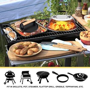 Cheese Melting Dome & Burger Press Kit, Joyfair 9 inch Basting Cover with Cast Iron Grill Press for Outdoor Griddle BBQ, Flat Top Teppanyaki Grilling & Steaming Heavy Duty & Dishwasher Safe