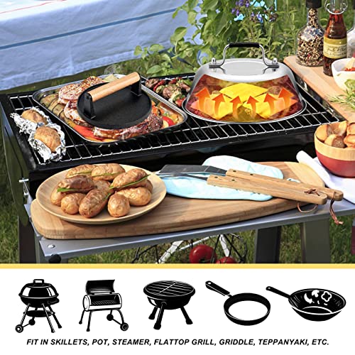 Cheese Melting Dome & Burger Press Kit, Joyfair 9 inch Basting Cover with Cast Iron Grill Press for Outdoor Griddle BBQ, Flat Top Teppanyaki Grilling & Steaming Heavy Duty & Dishwasher Safe