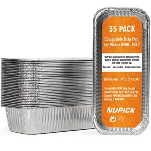 nupick 35 pack drip pan compatible for weber smokefire ex4 / ex6 / epx6, genesis ii 400/600, summit 400/600 series grills, disposable aluminum foil grease trays, 11.1" x 4.75" x 2.5"