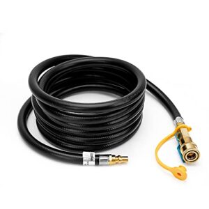 Stanbroil 12-feet Low Pressure Propane Quick-Connect Hose, Quick Disconnect Propane Hose Extension - 1/4” Safety Shutoff Valve & Male Full Flow Plug for RVs