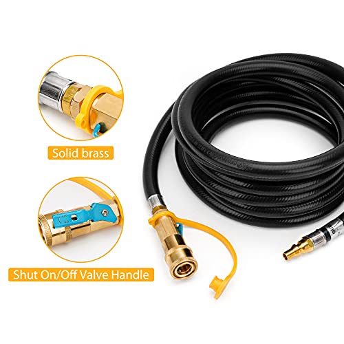 Stanbroil 12-feet Low Pressure Propane Quick-Connect Hose, Quick Disconnect Propane Hose Extension - 1/4” Safety Shutoff Valve & Male Full Flow Plug for RVs