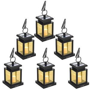 lvjing solar lantern hanging solar lights outdoor decorative led solar outdoor lantern for patio landscape yard with warm white flameless candles flickering (6 pack)
