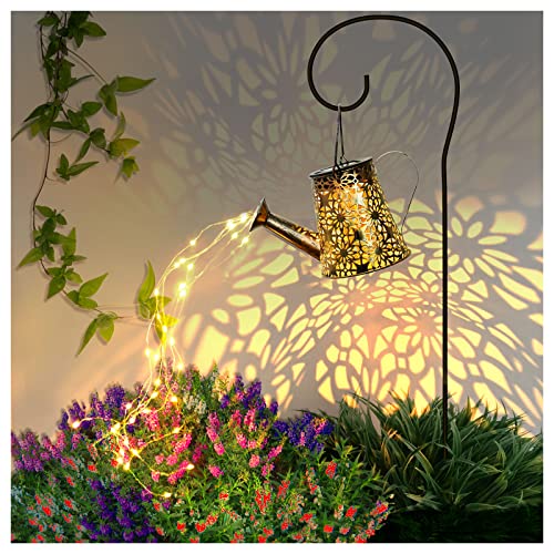 FEELIGHT Solar Lights Outdoor Garden Decorative, Small Watering Can Hanging Kettle Lantern Light Retro Waterproof Copper Solar Twinkle Lights for Backyard Table Patio Yard Pathway Walkway Decor (B)